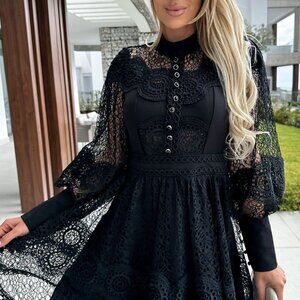 Lace Lantern Sleeve Mini Dress | New Mini Formal Ruffled Dress w/ Long Sleeves